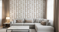 Beige and white wave stripes repeating evenly on peel-and-stick wallpaper GD11614
