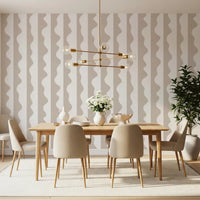 Warm beige wave stripe wallpaper lining a calm dining room GD11614
