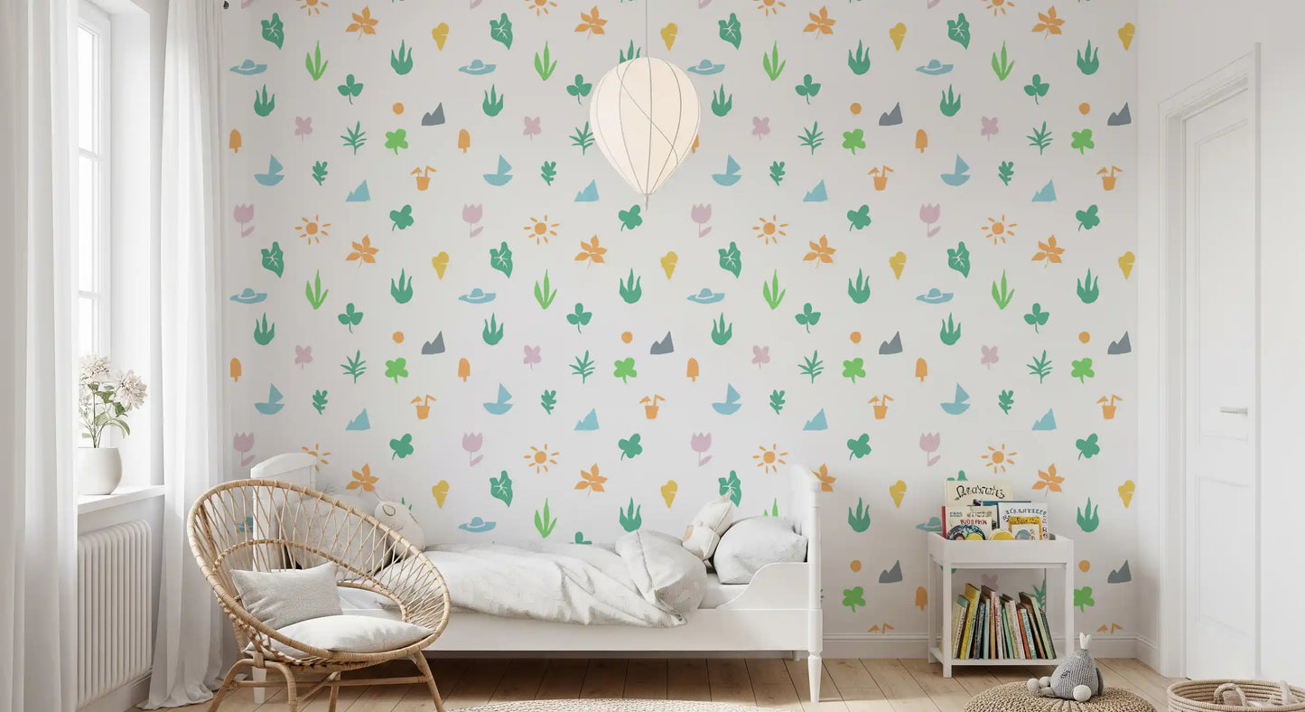 Summer Doodle Motif Wallpaper⁠