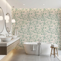 Cream and Sage Leaf Sketch Wallpaper⁠