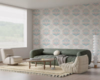 Minimalist Blush and Blue Botanical Wallpaper⁠