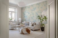 Airy Cream and Blue Garden Repeat Wallpaper⁠