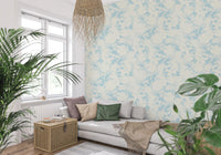 Airy Cream and Blue Garden Repeat Wallpaper⁠