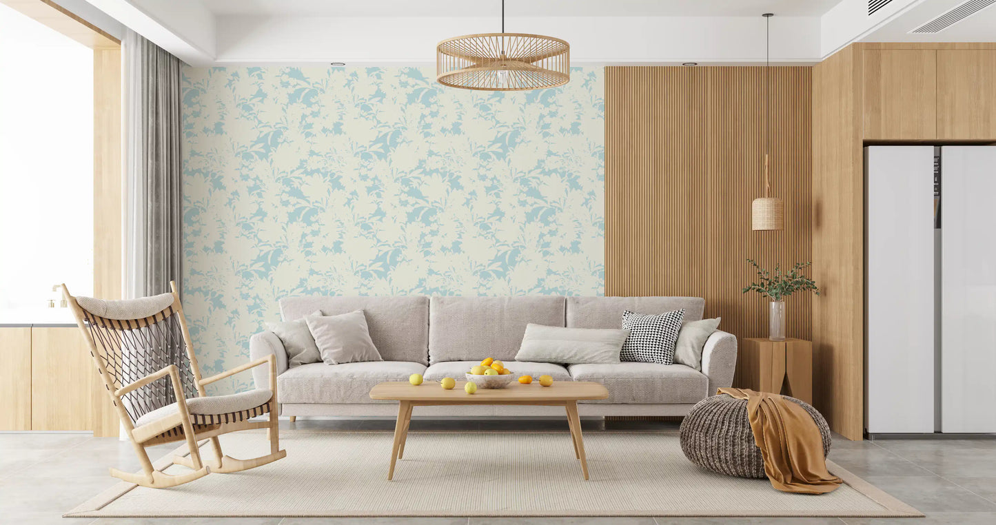 Airy Cream and Blue Garden Repeat Wallpaper⁠