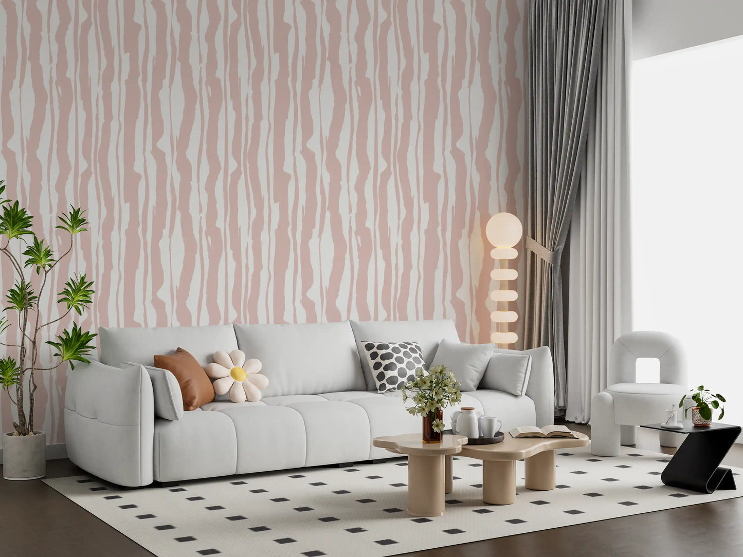 Minimalist Blush Painted Stripes Wallpaper⁠