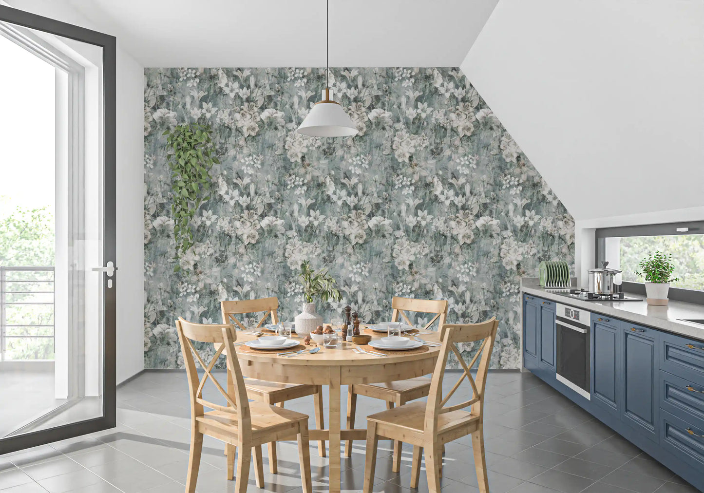 Muted Sage Botanical Bloom Wallpaper⁠