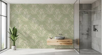 Muted Green Leaf Sketch Wallpaper⁠