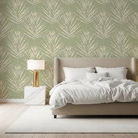 Muted Green Leaf Sketch Wallpaper⁠