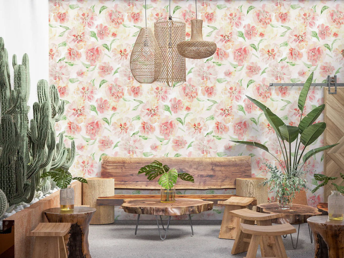 Blush Garden Painterly Pattern Wallpaper⁠