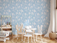 Hand-Drawn Botanical Azure Pattern Wallpaper⁠