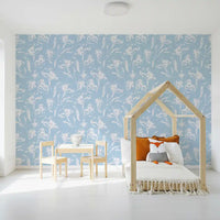 Hand-Drawn Botanical Azure Pattern Wallpaper⁠