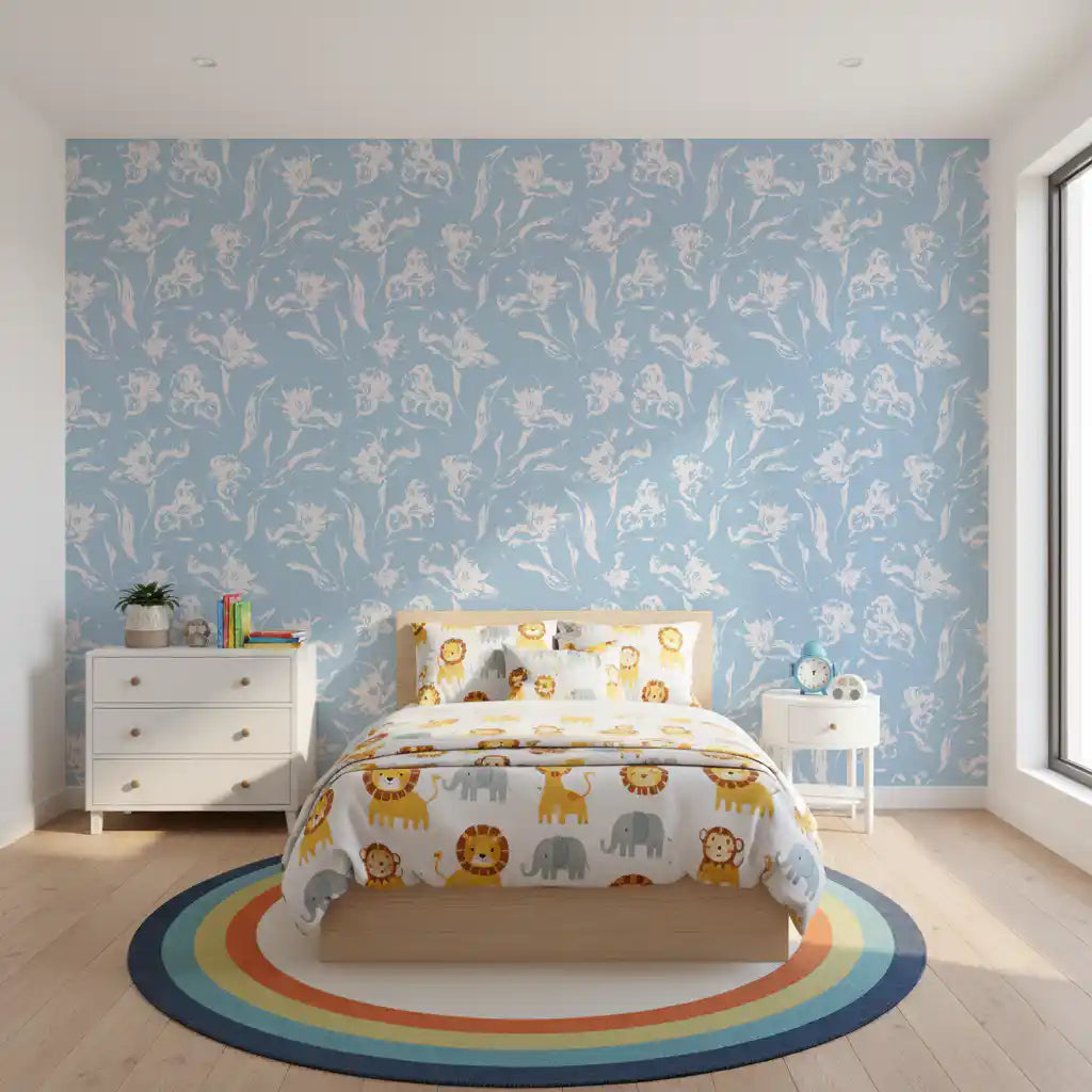 Hand-Drawn Botanical Azure Pattern Wallpaper⁠