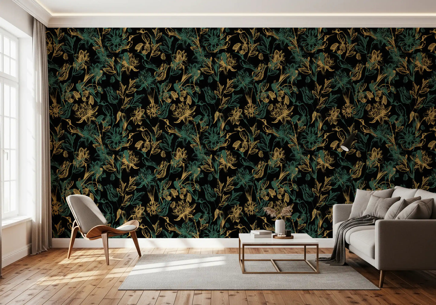 Golden Foliage and Hummingbird Art Wallpaper⁠