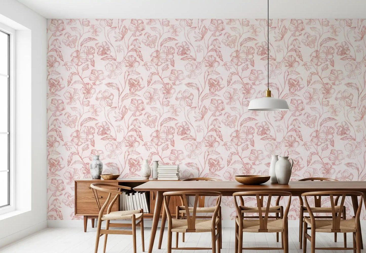 Blush Botanical Line Art Wallpaper⁠