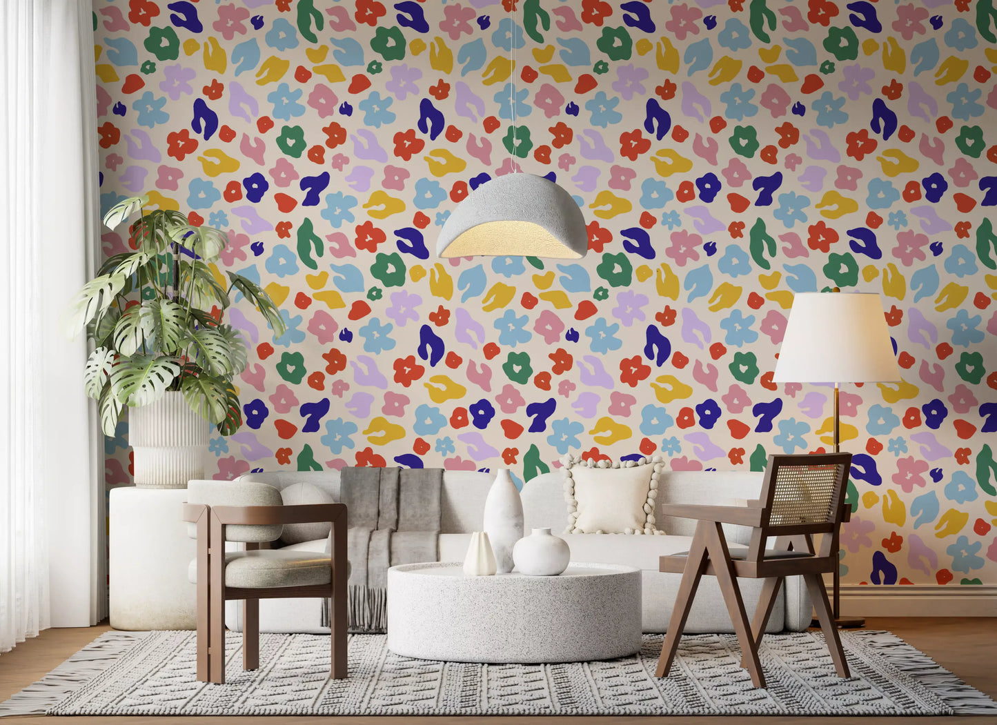 Retro Floral Pop Pattern Wallpaper⁠