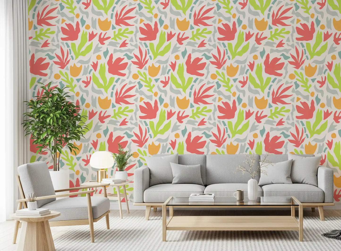 Playful Organic Shapes in Coral and Lime Wallpaper⁠