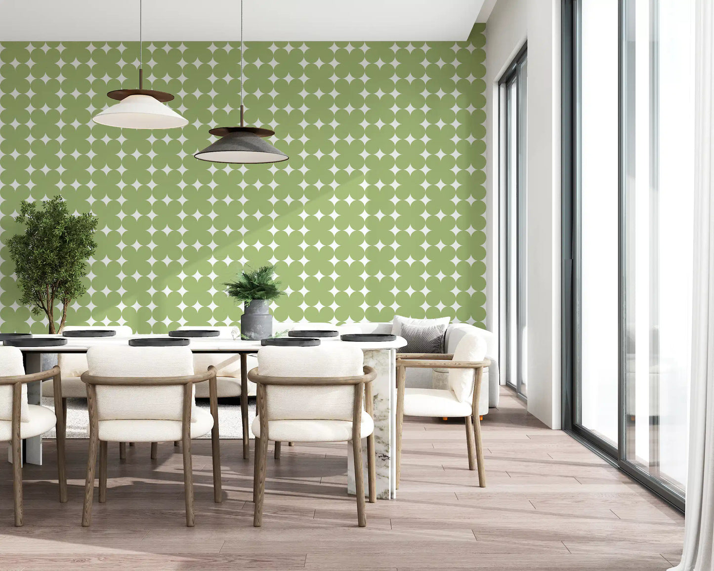 Sage Geometric Clover Pattern Wallpaper⁠