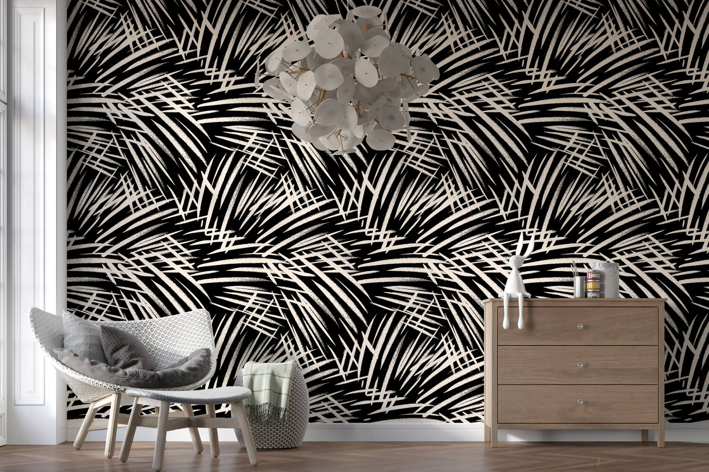 Monochrome Linear Brushstroke Wallpaper⁠
