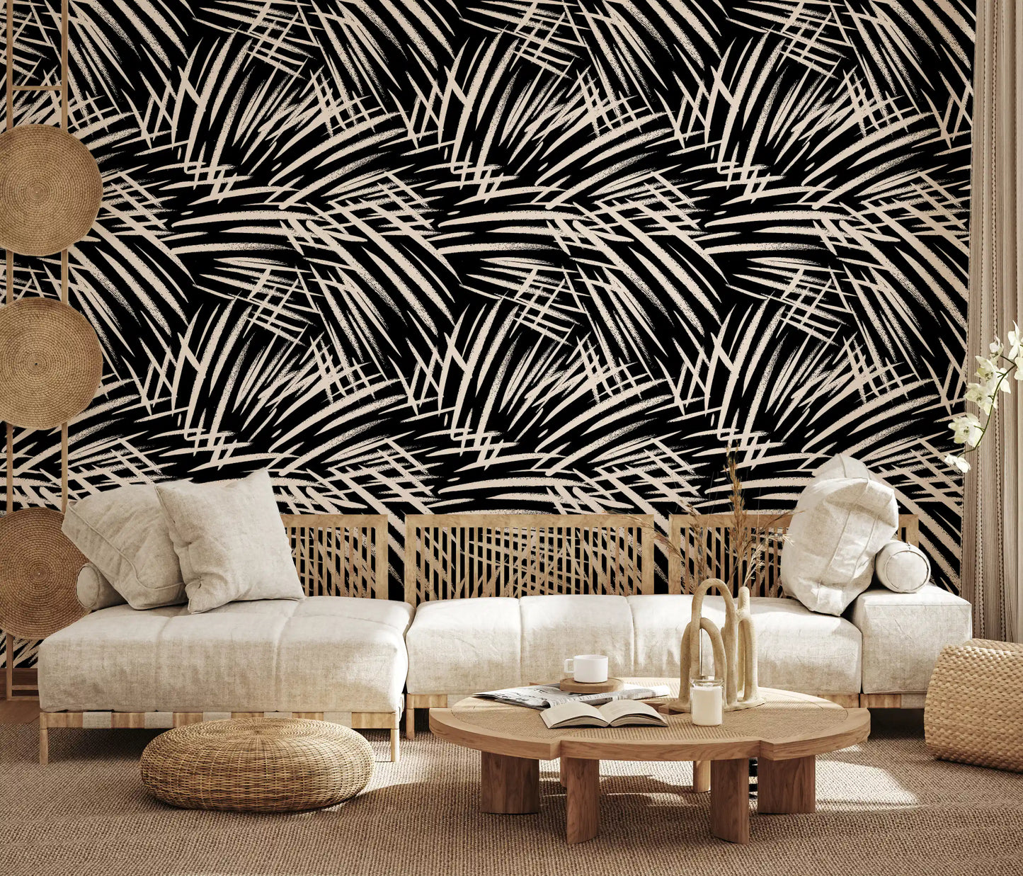 Monochrome Linear Brushstroke Wallpaper⁠