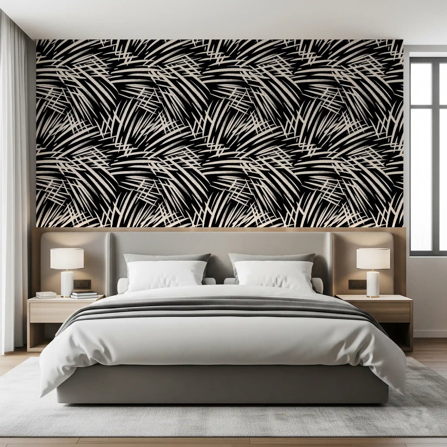 Monochrome Linear Brushstroke Wallpaper⁠
