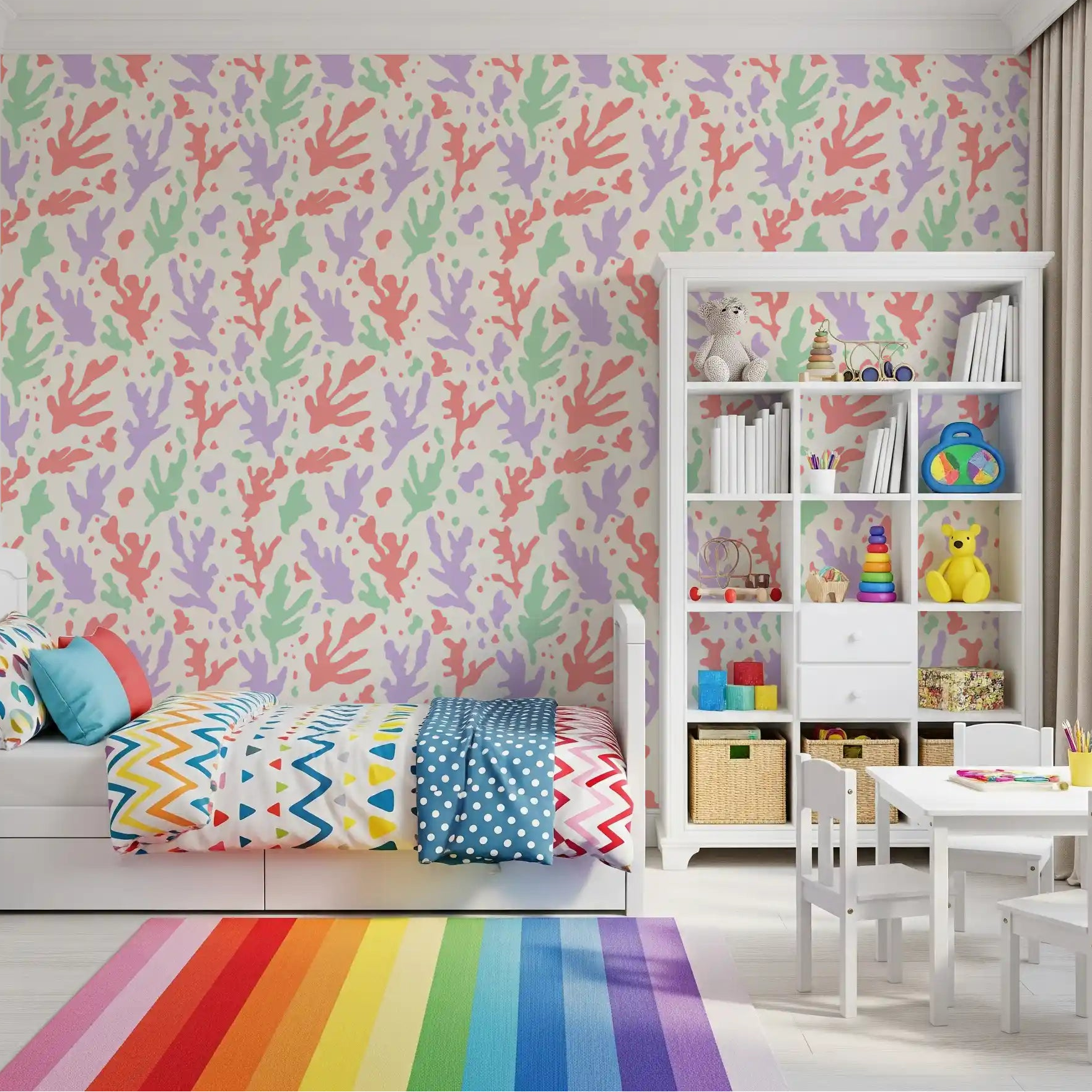 Pastel cutout wallpaper spreads playful colour through a kids' room GD11688
