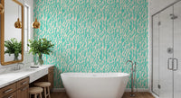 Minimalist Teal Botanical Waves Wallpaper⁠