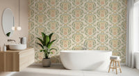 Sage and Blush Damask Botanical Wallpaper⁠