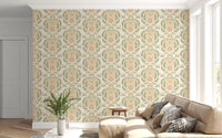 Sage and Blush Damask Botanical Wallpaper⁠