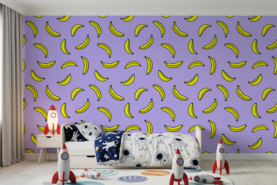Cheerful Yellow Banana Pop Print Wallpaper in a kids' room, GD11699

