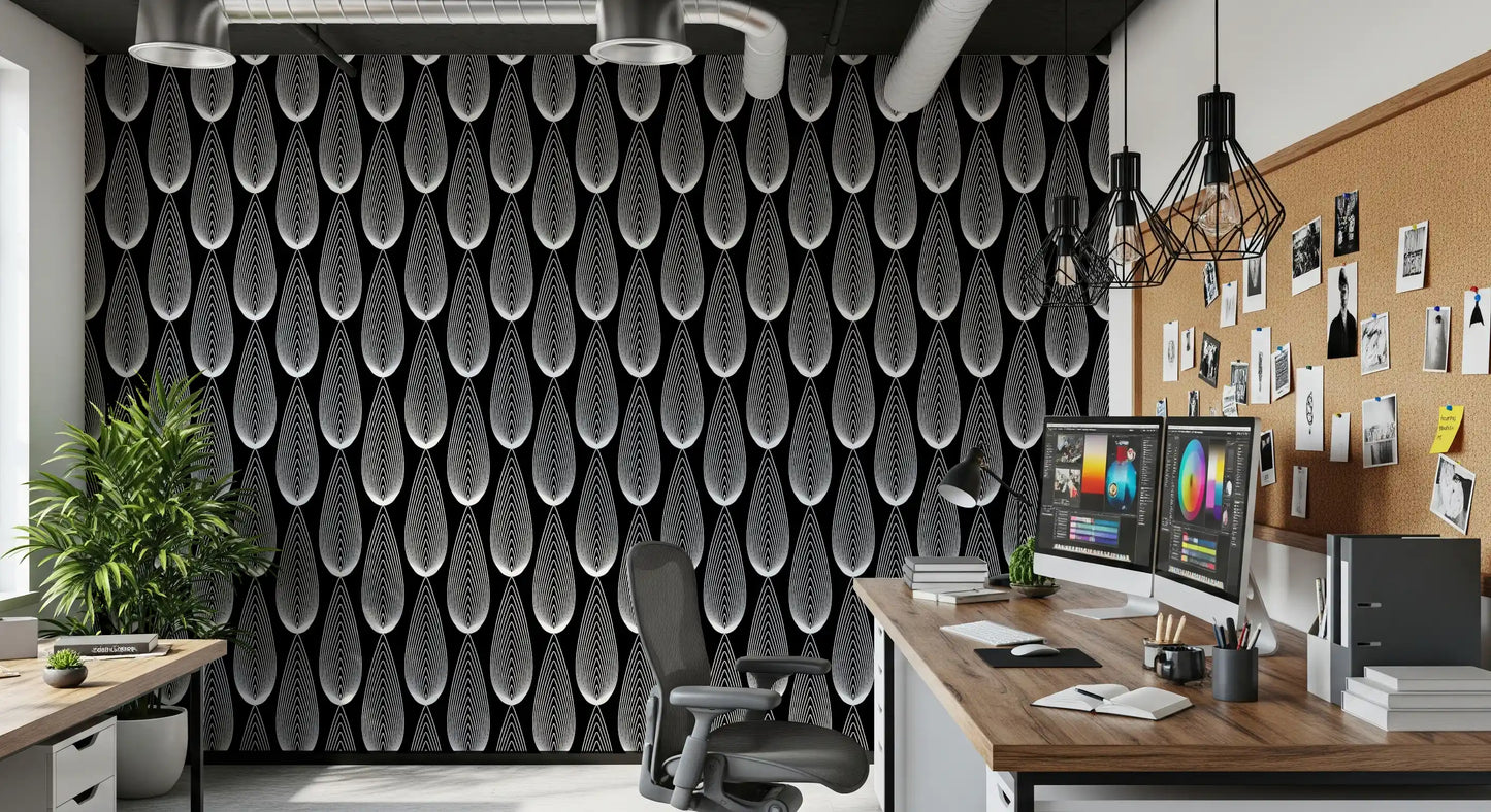 Minimalist Teardrop Linear Pattern Wallpaper⁠