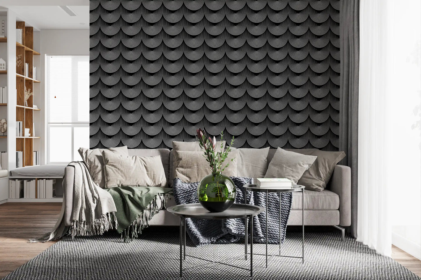 Monochrome Geometric Arc Pattern Wallpaper⁠