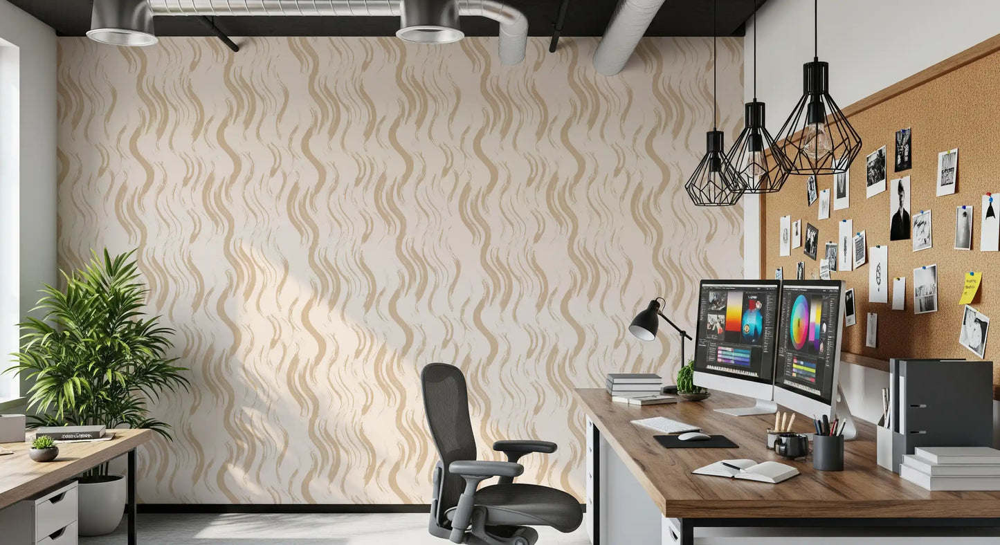 Cream Wavy Brushstroke Strokes Wallpaper⁠