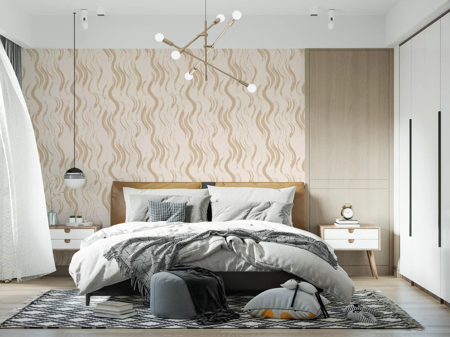 Cream Wavy Brushstroke Strokes Wallpaper⁠