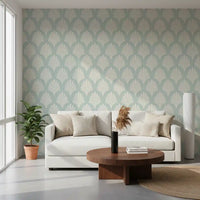 Art Deco Fan Pattern in Sage and Cream Wallpaper⁠