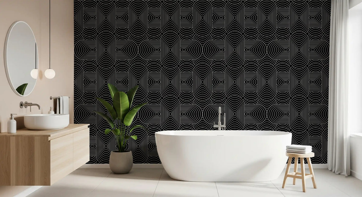 Sleek Minimalist Linear Arch Pattern wallpaper in a bathroom, GD11709
