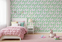 Soft Sage and Pink Wavy Brushstrokes Wallpaper⁠