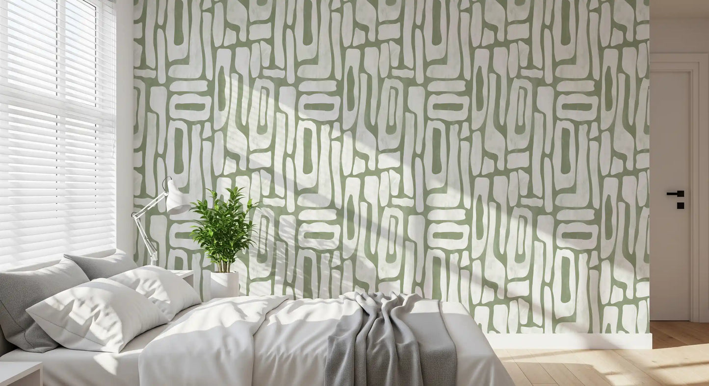 Sage Green Organic Abstract Shapes Wallpaper⁠