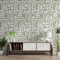 Sage Green Organic Abstract Shapes Wallpaper⁠
