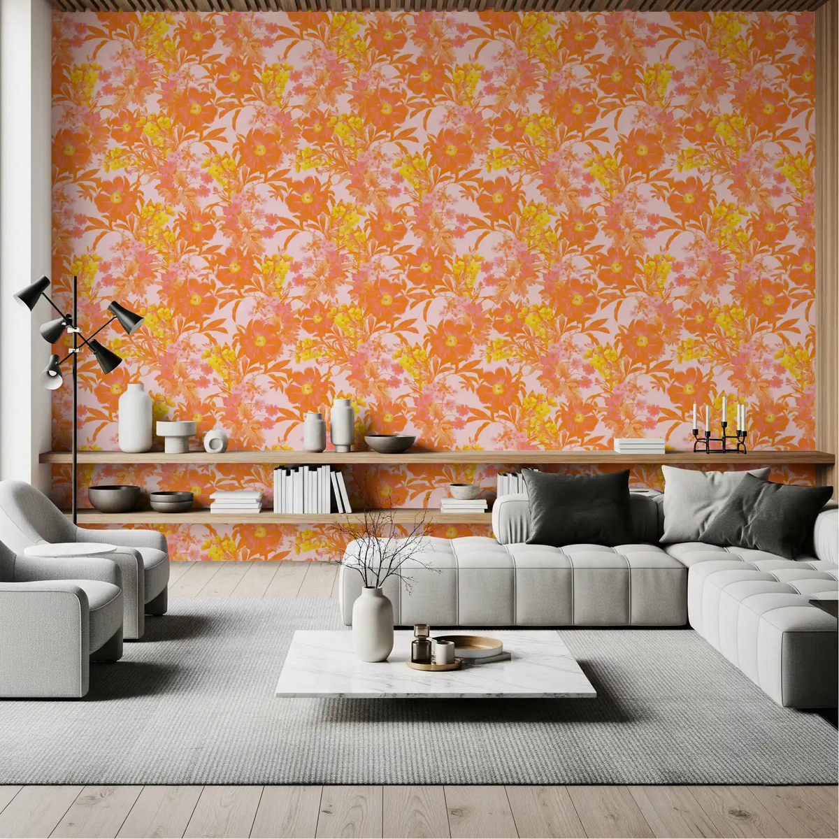 Sunset Orchard Botanical Blooms wallpaper cheering a living room, GD11719

