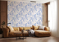 Cream and Cobalt Floral Wallpaper⁠