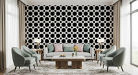 Monochrome Floral Lattice Wallpaper⁠