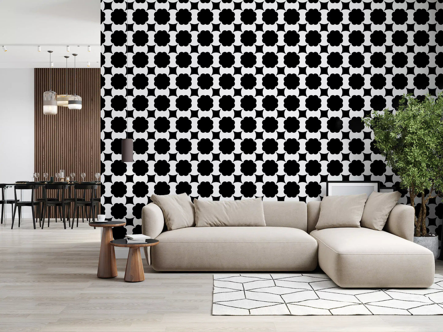 Monochrome Floral Lattice Wallpaper⁠