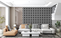 Monochrome Floral Lattice Wallpaper⁠