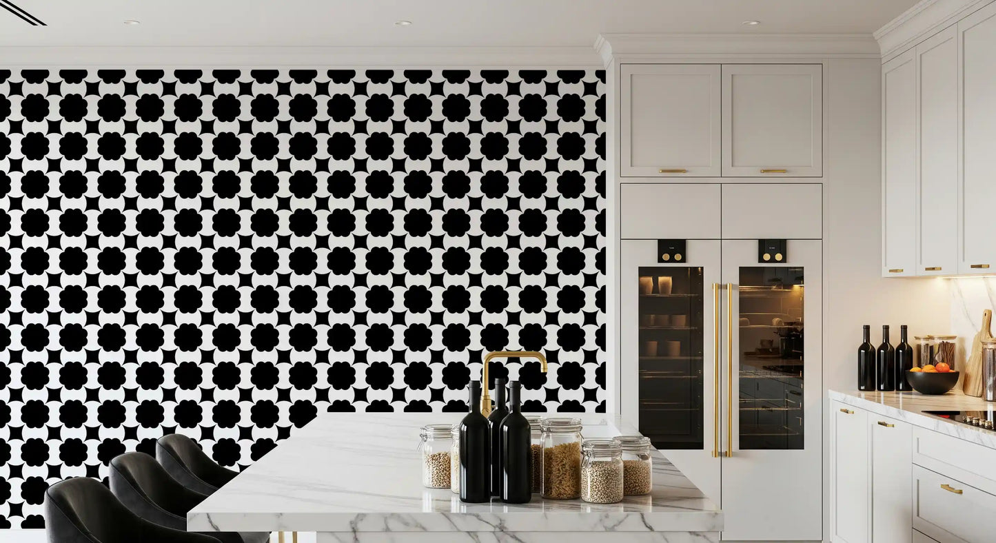 Monochrome Floral Lattice Wallpaper⁠