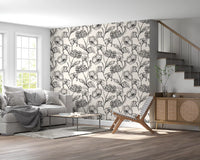 Monochrome Botanical Line Art Wallpaper⁠