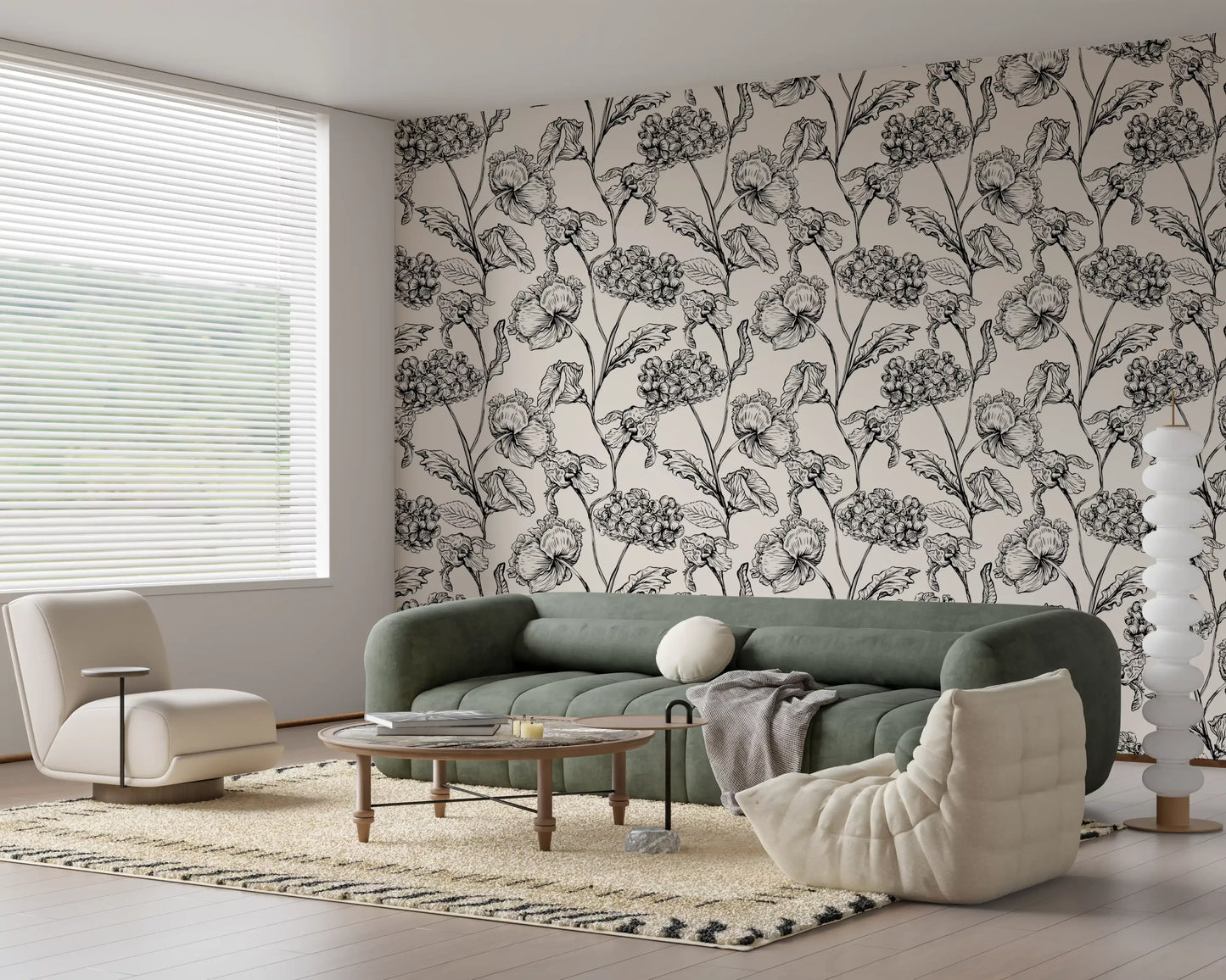 Monochrome Botanical Line Art Wallpaper⁠