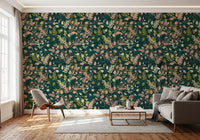 Midnight Garden Botanical Leaf Silhouette Wallpaper⁠