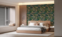 Midnight Garden Botanical Leaf Silhouette Wallpaper⁠