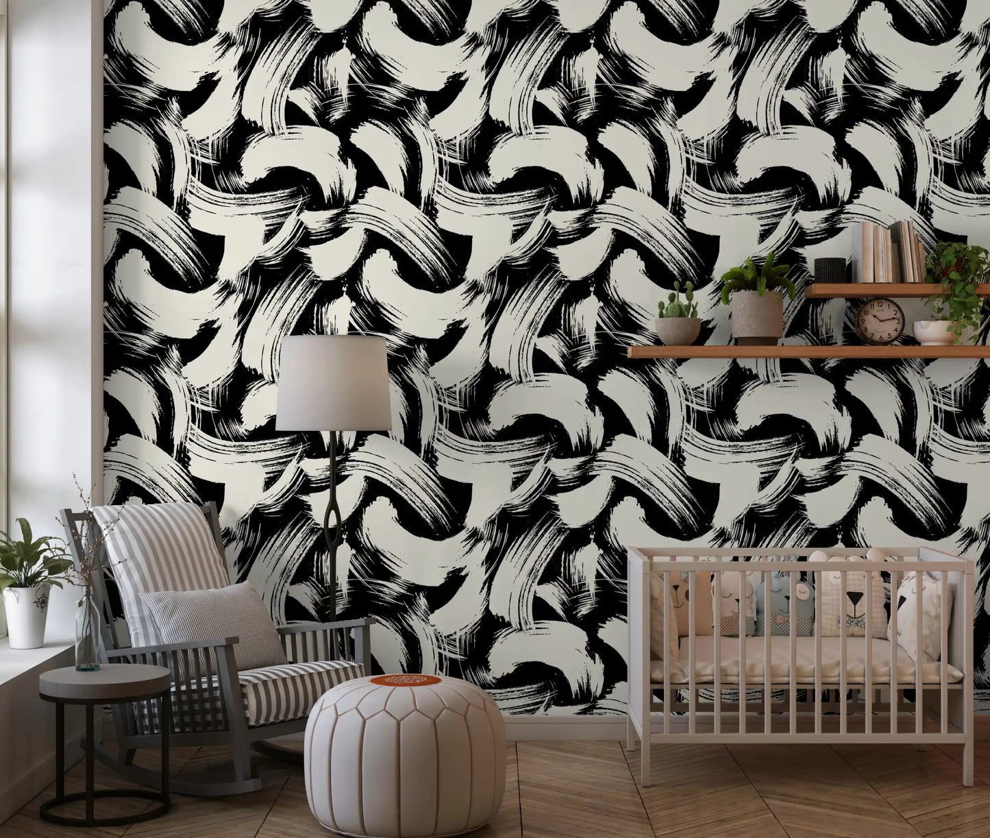 Monochrome Swirl Brushstrokes Wallpaper⁠
