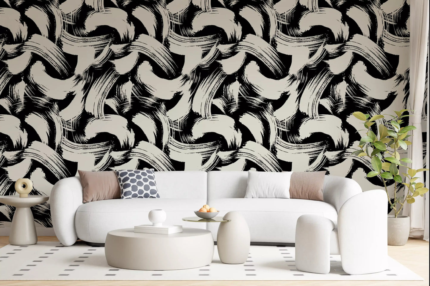 Monochrome Swirl Brushstrokes Wallpaper⁠